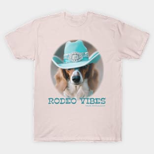 RODEO VIBES -Dachshund Wearing Turquoise Cowboy Hat & Bling T-Shirt